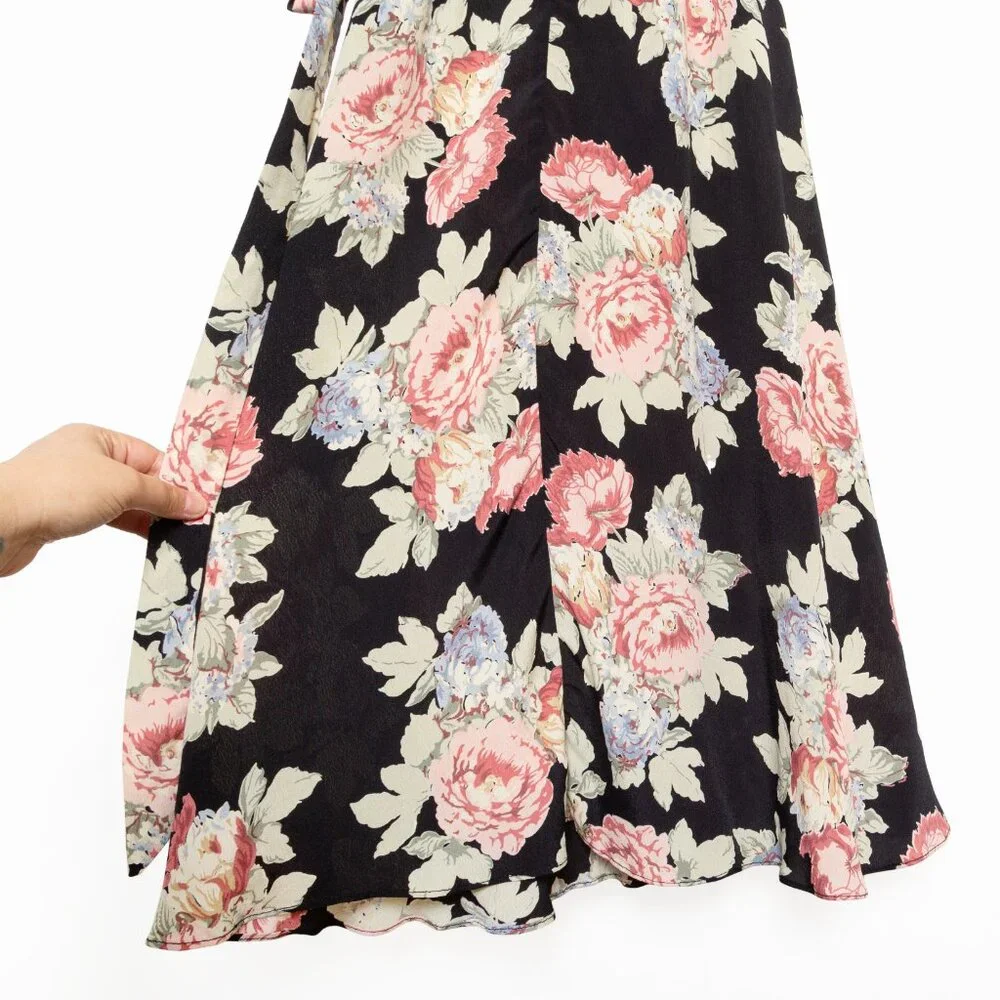 Reformation Linda Brookvale Black Viscose Floral Print Midi Wrap Dress - Size S - Picture 8 of 12